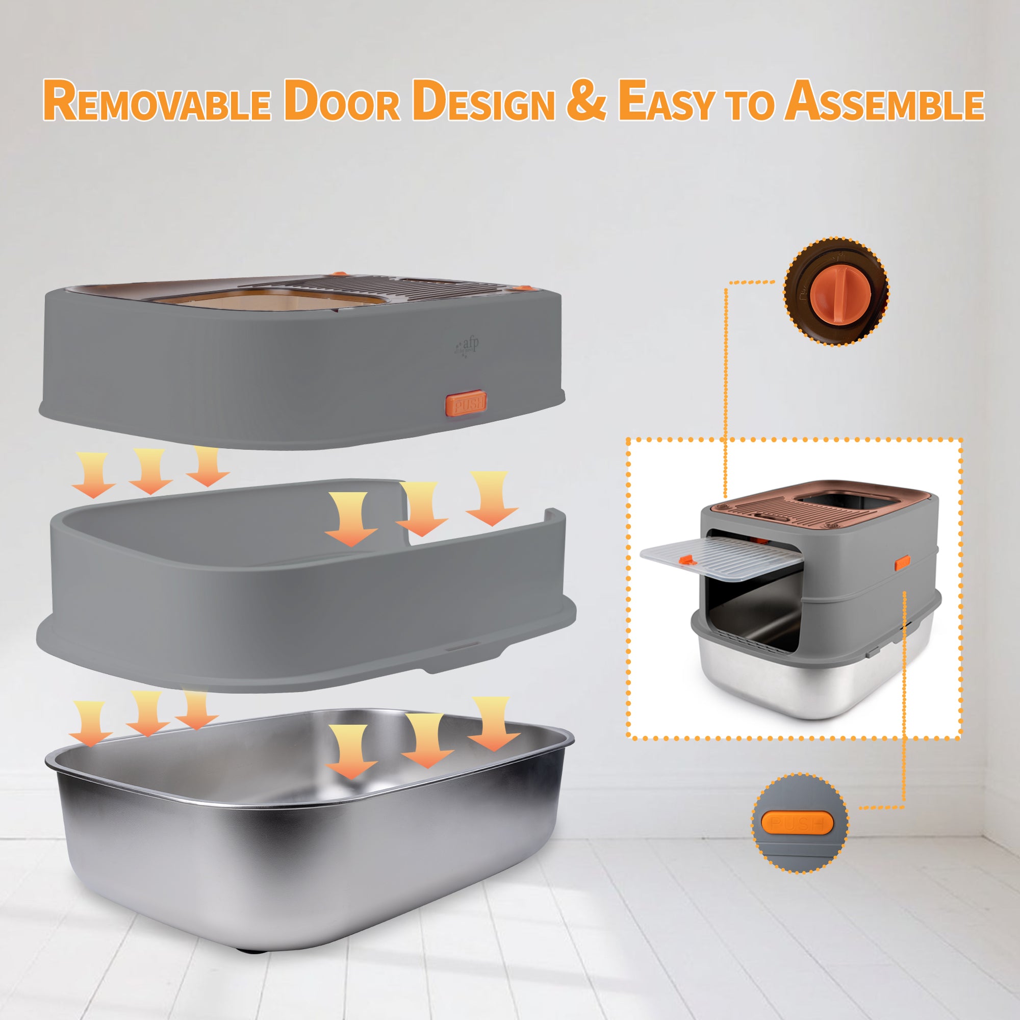 Go Fresh - Cat Litter Box - 2 Entries Hooded Cat Litter Box With Stainless Steel Base