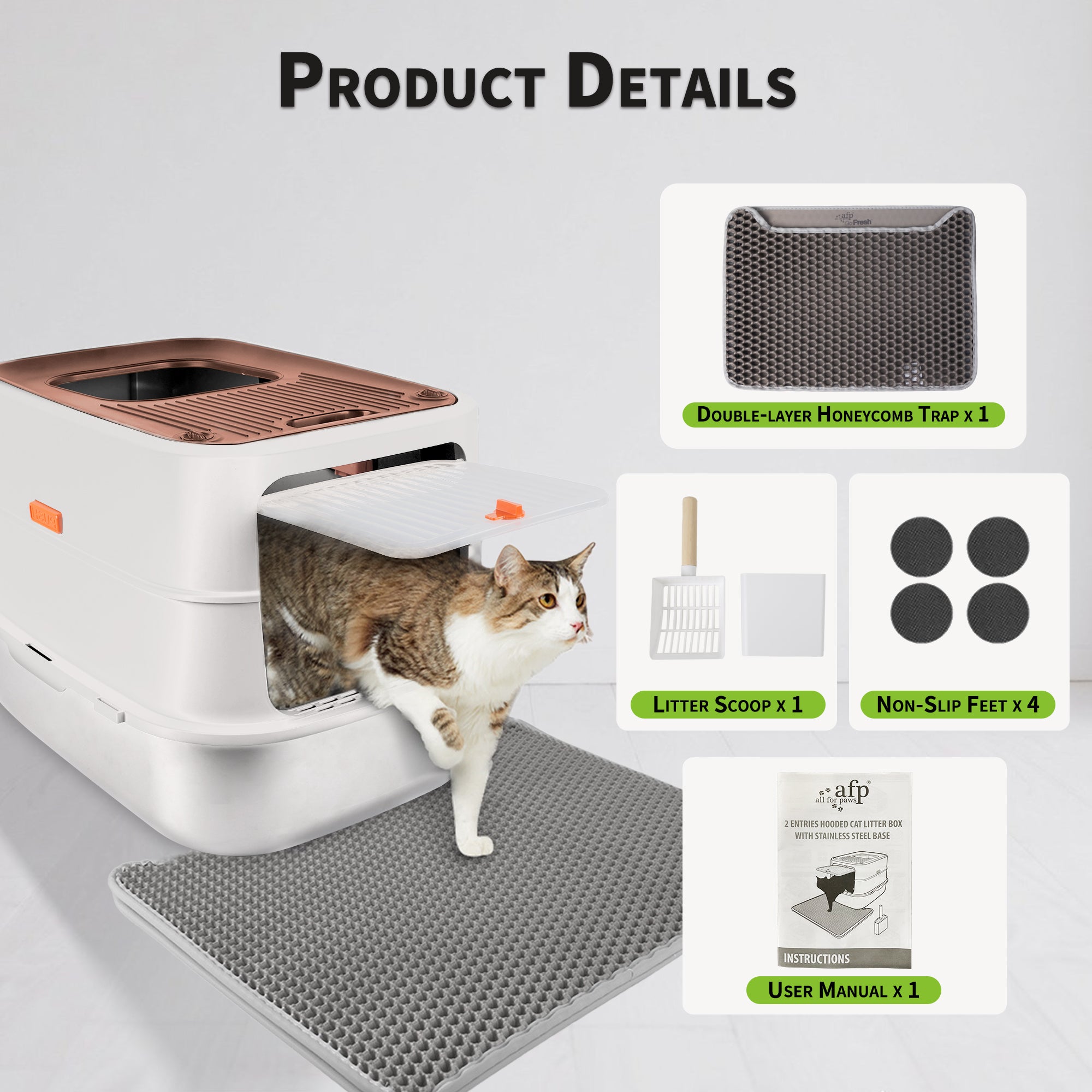 Go Fresh - Cat Litter Box - 2 Entries Hooded Cat Litter Box With Stainless Steel Base